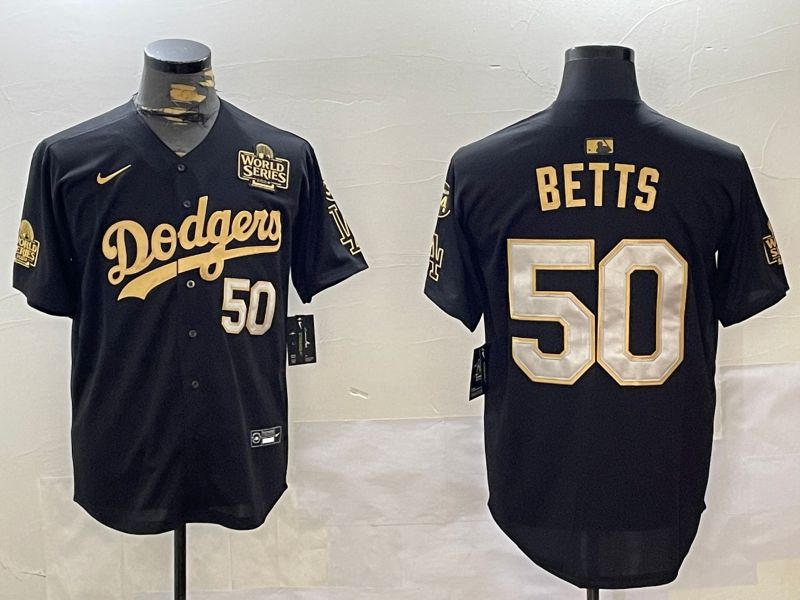 Men Los Angeles Dodgers 50 Betts Black Gold Game 2024 Nike MLB Jersey style 12022
